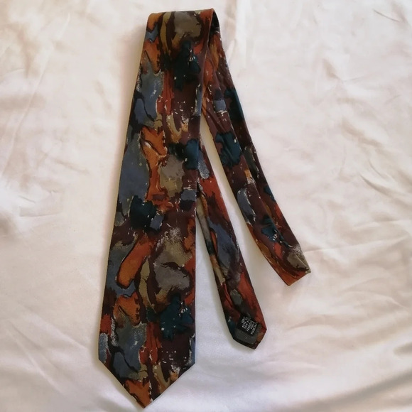 Emanuel Ungaro Paris 100% Silk Italian Tie Abstract Print Earth Tones - Picture 5 of 14